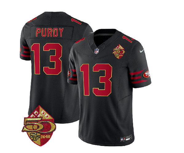 Men's San Francisco 49ers #13 Brock Purdy Black 2023 F.U.S.E. 50th Patch Throwback Football Stitched Jersey