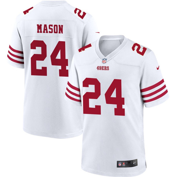 Men's San Francisco 49ers #24 Jordan Mason White Football Stitched Game Jersey