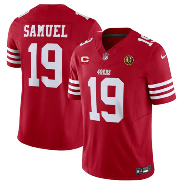 Men's San Francisco 49ers #19 Deebo Samuel Red 2023 F.U.S.E. With 1-star C Patch And John Madden Patch Vapor Limited Football Stitched Jersey