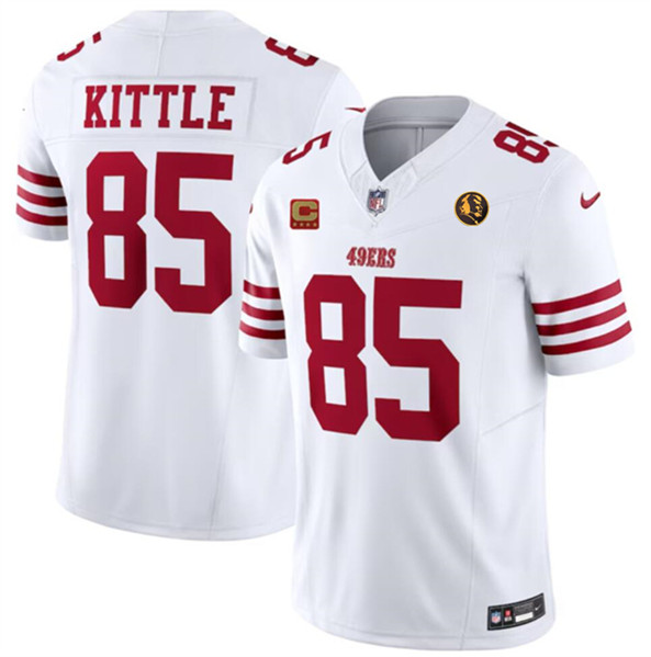 Men's San Francisco 49ers #85 George Kittle White 2023 F.U.S.E. With 4-star C Patch And John Madden Patch Vapor Limited Football Stitched Jersey