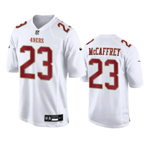 Men's San Francisco 49ers #23 Christian McCaffrey White Fashion Limited Football Stitched Game Jersey