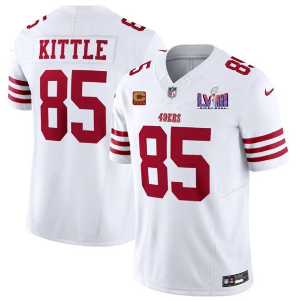 Men's San Francisco 49ers #85 George Kittle White 2023 F.U.S.E. With 4-star C Ptach And NFC West Champions Patch Football Stitched Jersey