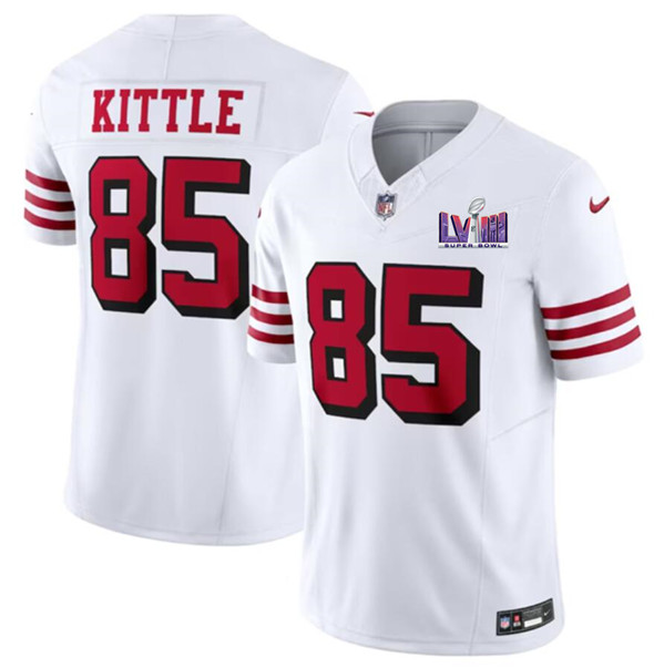 Men's San Francisco 49ers #85 George Kittle New White 2024 F.U.S.E. Super Bowl LVIII Patch Vapor Untouchable Limited Football Stitched Jersey