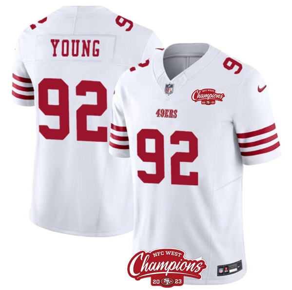 Men's San Francisco 49ers #92 Chase Young White 2023 F.U.S.E. NFC West Champions Patch Football Stitched Jersey