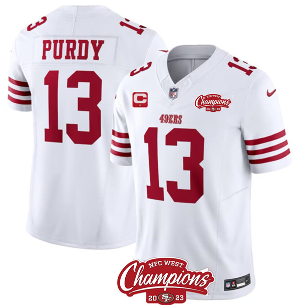 Men's San Francisco 49ers #13 Brock Purdy White 2023 F.U.S.E. With 1-star C Ptach And NFC West Champions Patch Football Stitched Jersey