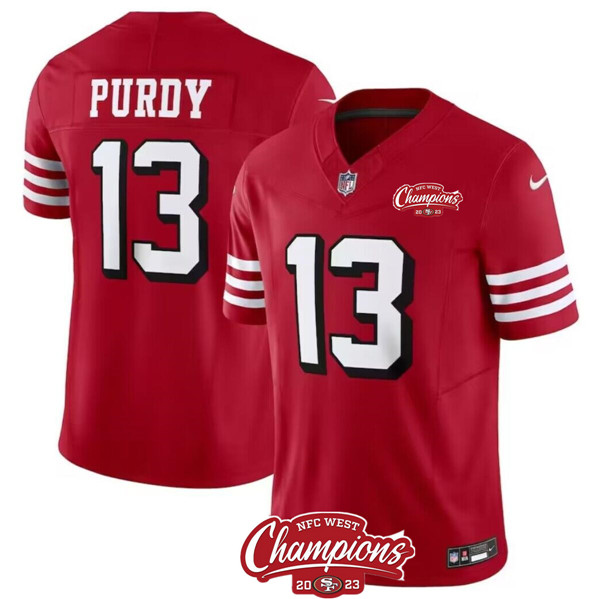 Men's San Francisco 49ers #13 Brock Purdy Red 2023 F.U.S.E. NFC West Champions Patch Alternate Football Stitched Jersey