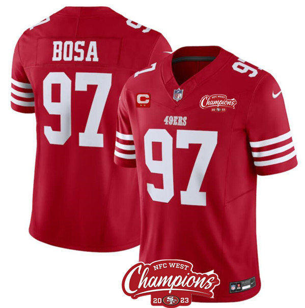 Men's San Francisco 49ers #97 Nick Bosa Red 2023 F.U.S.E. With 2-star C Ptach And NFC West Champions Patch Football Stitched Jersey