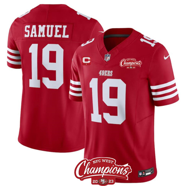 Men's San Francisco 49ers #19 Deebo Samuel Red 2023 F.U.S.E. With 1-star C Ptach And NFC West Champions Patch Football Stitched Jersey