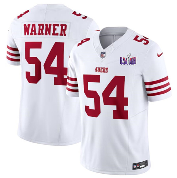 Men's San Francisco 49ers #54 Fred Warner White 2024 F.U.S.E. Super Bowl LVIII Patch Vapor Untouchable Limited Football Stitched Jersey