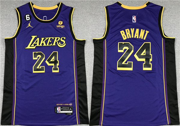 Men's Los Angeles Lakers #24 Kobe Bryant Purple With NO.6 Patch Stitched Basketball Jersey