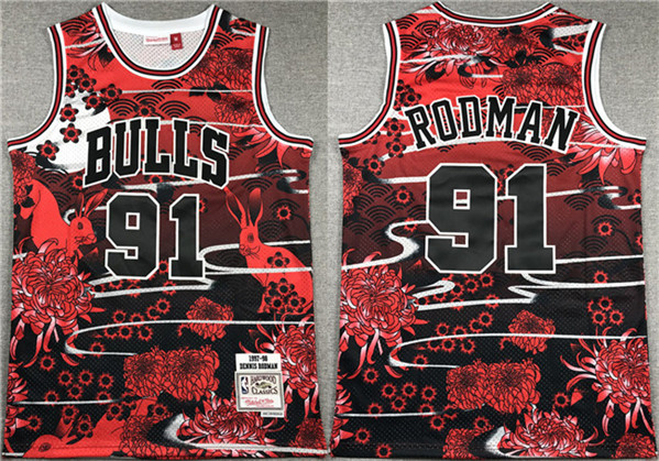 Men's Chicago Bulls #91 Dennis Rodman Black/Red Stitched Jersey