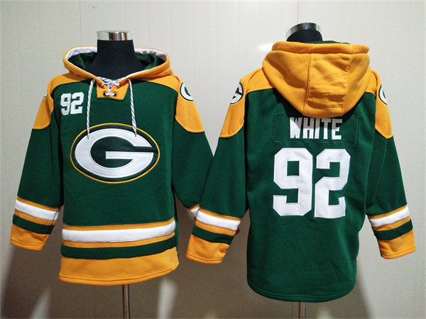 Men's Green Bay Packers #92 Reggie White Green Lace-Up Pullover Hoodie