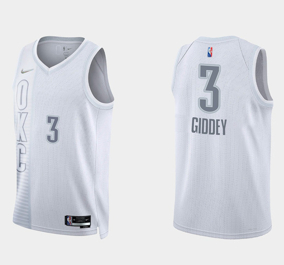 Men's Oklahoma City Thunder #3 Josh Giddey White 75th Anniversary City Stitched Jersey