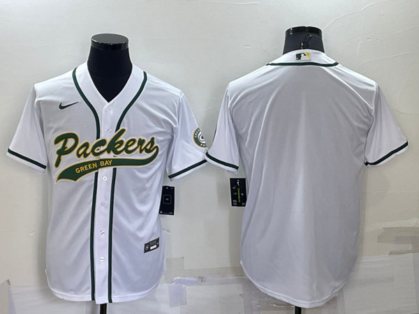Men's Green Bay Packers Blank White Cool Base Stitched Baseball Jersey