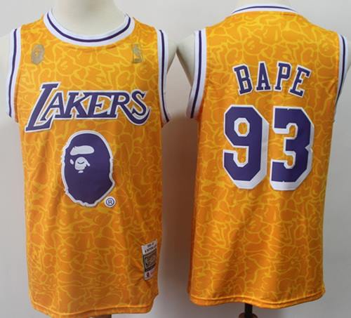Men's Los Angeles Lakers #93 Bape Golden Stitched NBA Jersey