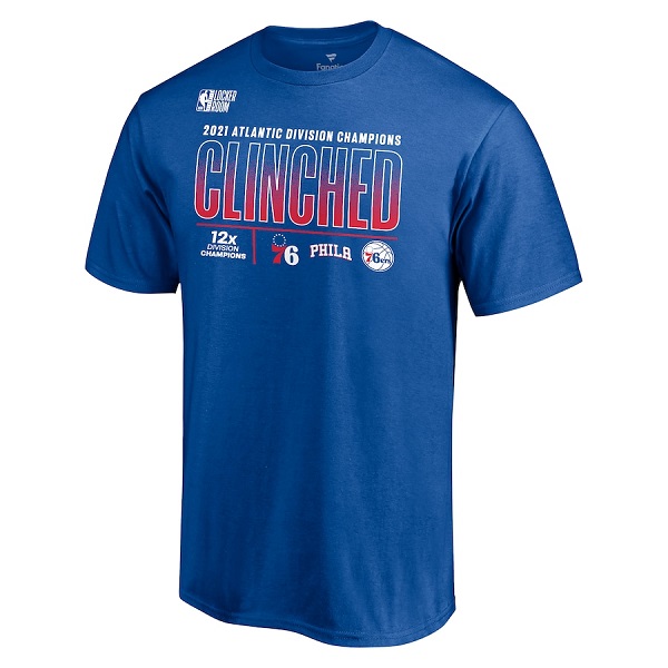 Men's Philadelphia 76ers 2021 Blue Playoff Bound Dunk T-Shirt