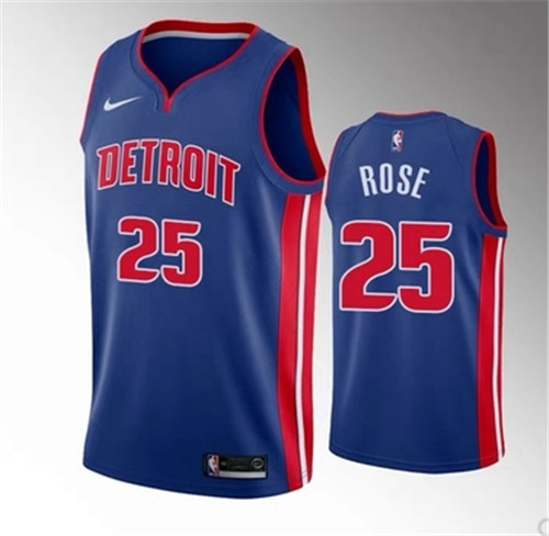 Men's Detroit Pistons #25 Derrick Rose Blue Stitched NBA Jersey