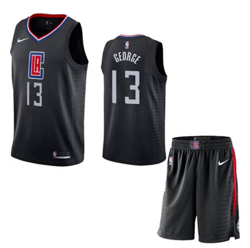 Men's Los Angeles Clippers #13 Paul George Black Stitched NBA Jersey(With Shorts)