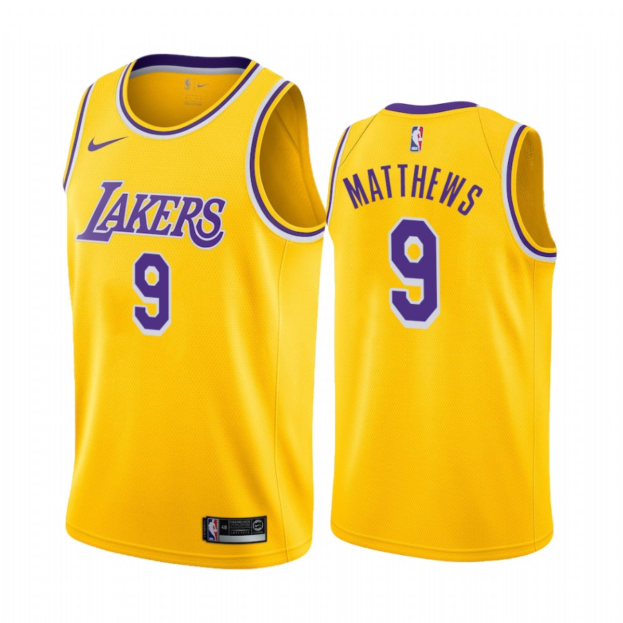 Men's Los Angeles Lakers #9 Wesley Matthews Gold Icon Edition 2020-21 Stitched NBA Jersey