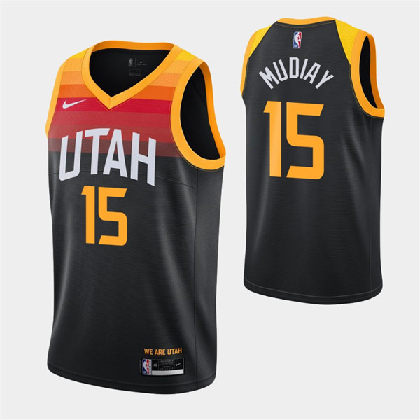 Men's Utah Jazz #15 Emmanuel Mudiay Black City Swingman 2020-21 Stitched NBA Jersey