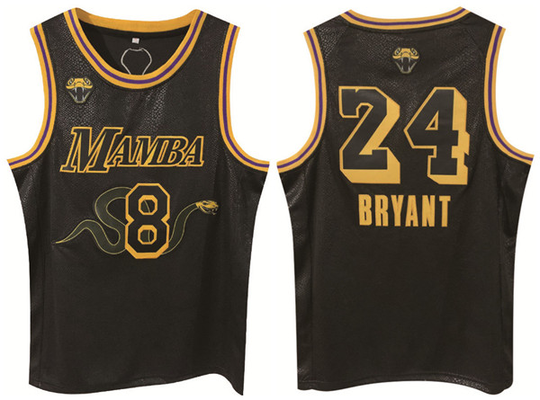 Men's Los Angeles Lakers Front #8 Back #24 Kobe Bryant Black Print Basketball Jersey