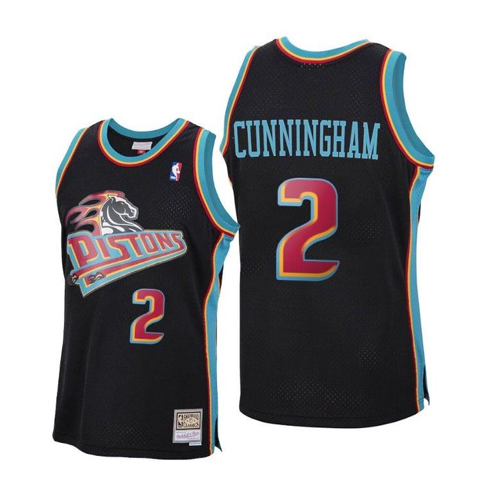 Men's Detroit Pistons #2 Cade Cunningham Black Mitchell & Ness 1998-99 Hardwood Classics Reload Throwback Stitched Jersey