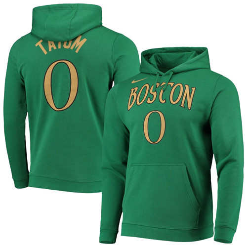 Men's Boston Celtics #0 Jayson Tatum Kelly or Custom Green 201920 City Edition Name & Number Team Pullover Hoodie