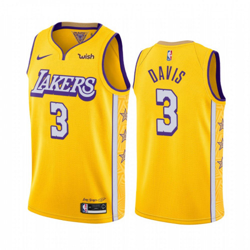 Men's Los Angeles Lakers #3 Anthony Davis Yellow 2019 City Edition Stitched NBA Jersey