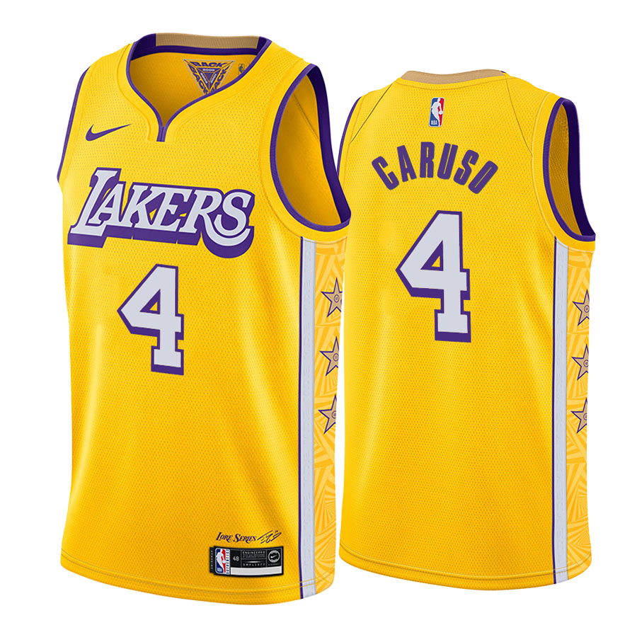 Men's Los Angeles Lakers #4 Alex Caruso Yellow City Edition Stitched NBA Jersey