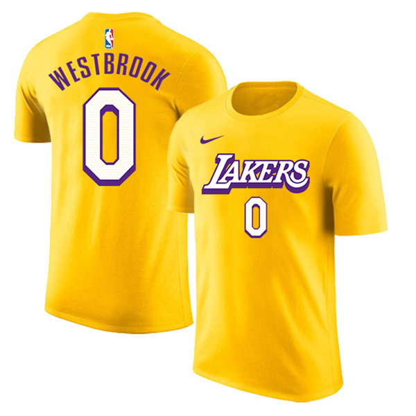 Men's Los Angeles Lakers #0 Russell Westbrook Yellow Basketball T-Shirt