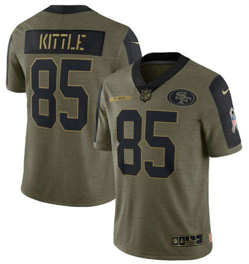 Men's San Francisco 49ers #85 George Kittle 2021 Olive Salute To Service Limited Stitched Jersey