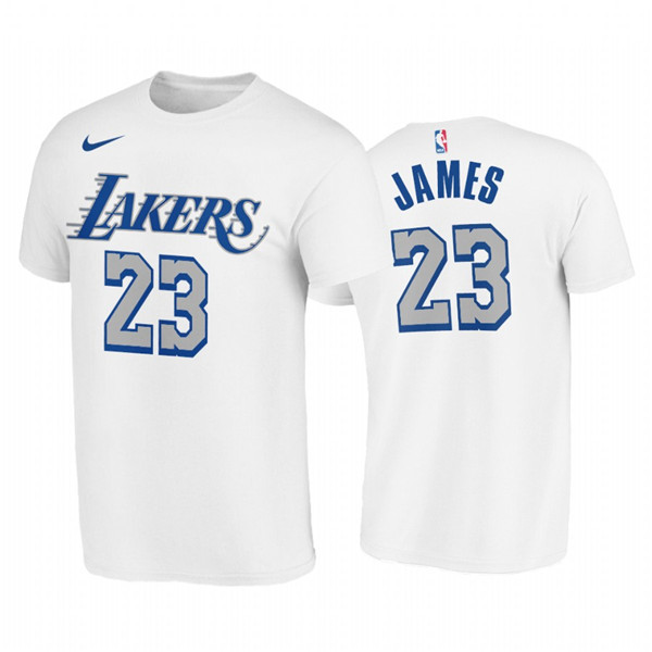 Los Angeles Lakers #23 LeBron James 2020-21 City Edition White New Blue Silver LogoT-Shirt