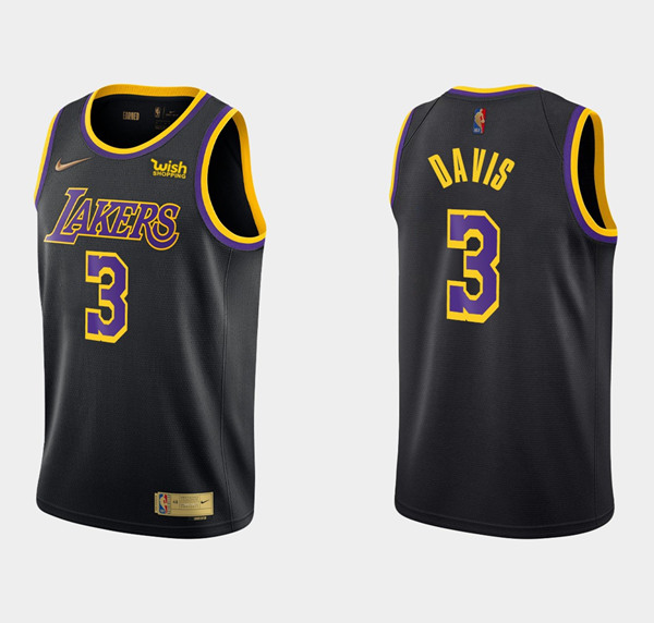 Men's Los Angeles Lakers #3 Anthony Davis Earned Edition Black Stitched NBA Jersey