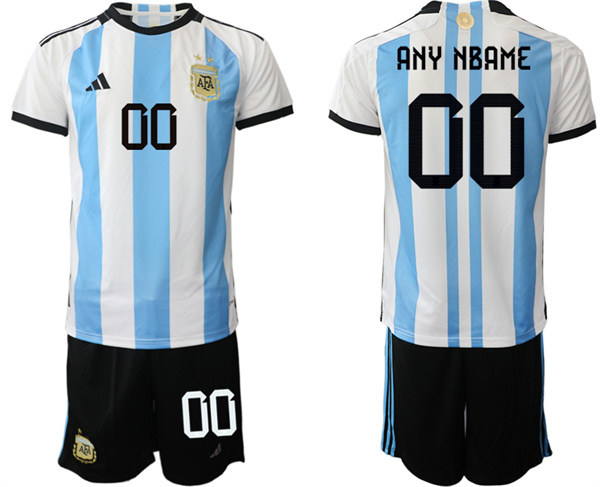 Men's Argentina Custom White/Blue 2022 FIFA World Cup Home Soccer Jersey Suit