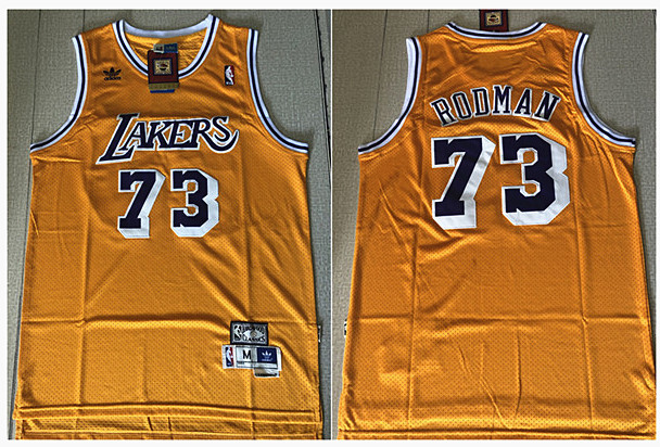 Men's Los Angeles Lakers Yellow #73 Dennis Rodman Throwback Stitched NBA Jersey