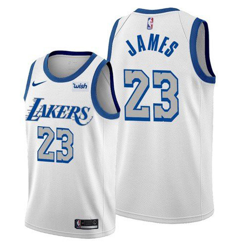 Men's Los Angeles Lakers #23 LeBron James White City Edition 2020-21 New Blue Silver Logo Stitched NBA Jersey