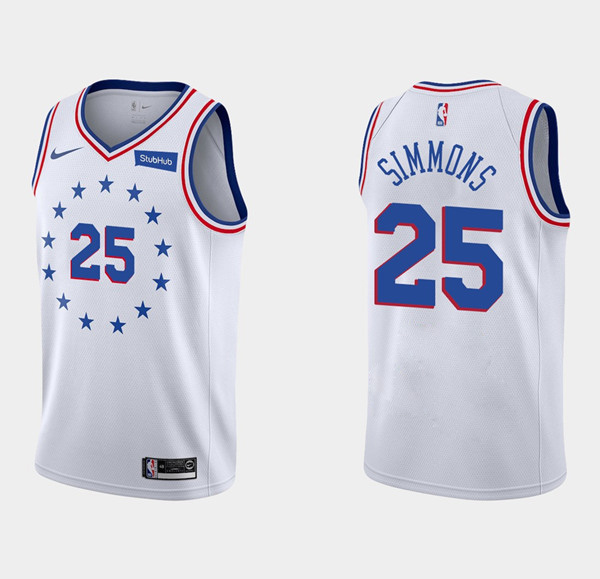Men's Philadelphia 76ers #25 Ben Simmons White 2018/19 Earned Edition Swingman Stitched NBA Jersey