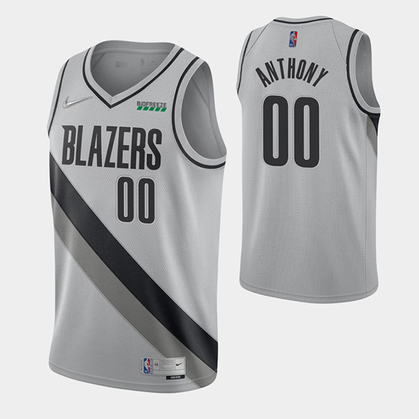 Men's Portland Trail Blazers #00 Carmelo Anthony Earned Edition Gray Stitched NBA Jersey