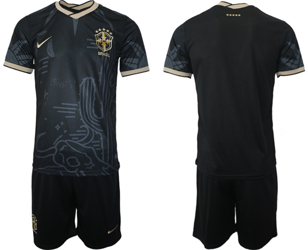 Men's Brazil Custom Black 2022 FIFA World Cup Soccer Jersey Suit