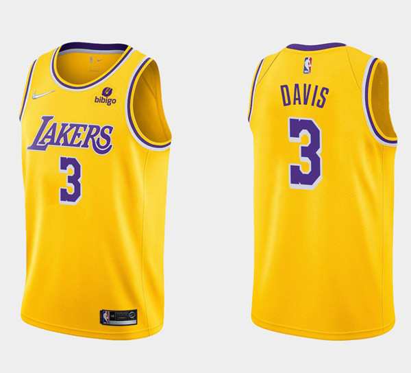 Men's Los Angeles Lakers #3 Anthony Davis 75th Anniversary Diamond Gold 2021 Stitched Basketball Jersey