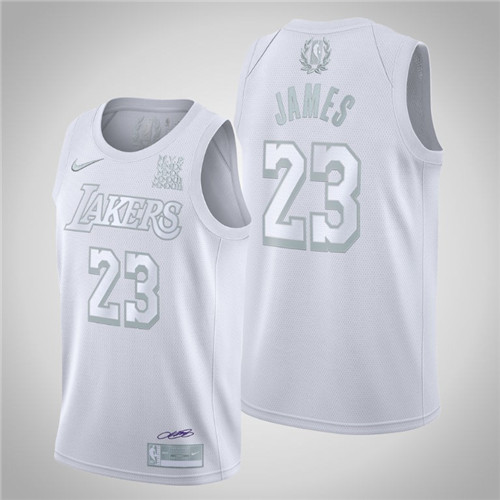 Men's Los Angeles Lakers #23 LeBron James MVP White Stitched NBA Jersey