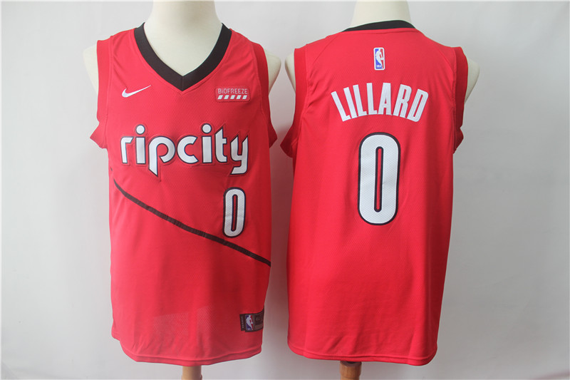 Men's Portland Trail Blazers #0 Damian Lillard Red 2018/19 Earned Edition Swingman Stitched NBA Jersey