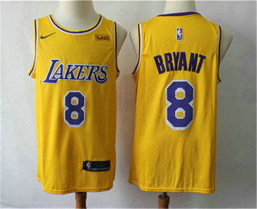 Men's Los Angeles Lakers #8 Kobe Bryant Yellow 2018-2019 Wish Swingman Stitched NBA Jersey
