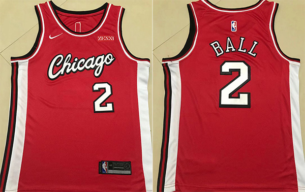 Men's Chicago Bulls #2 Lonzo Ball 75th Anniversary Red Stitched Basketball Jersey