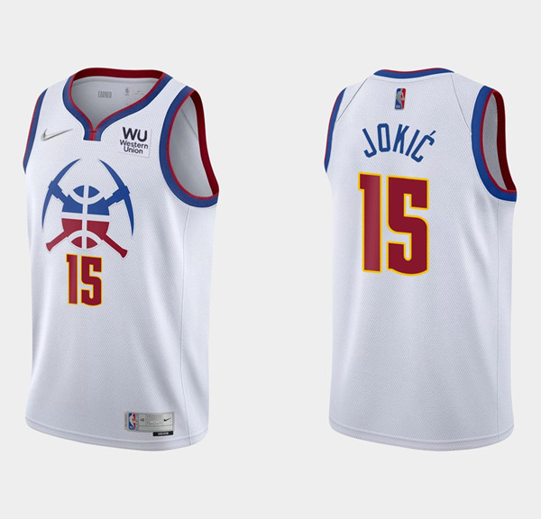 Men's Denver Nuggets #15 Nikola Jokic Earned Edition White Stitched NBA Jersey