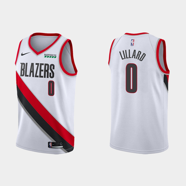 Men's Portland Trail Blazers #0 Damian Lillard White Stitched NBA Jersey