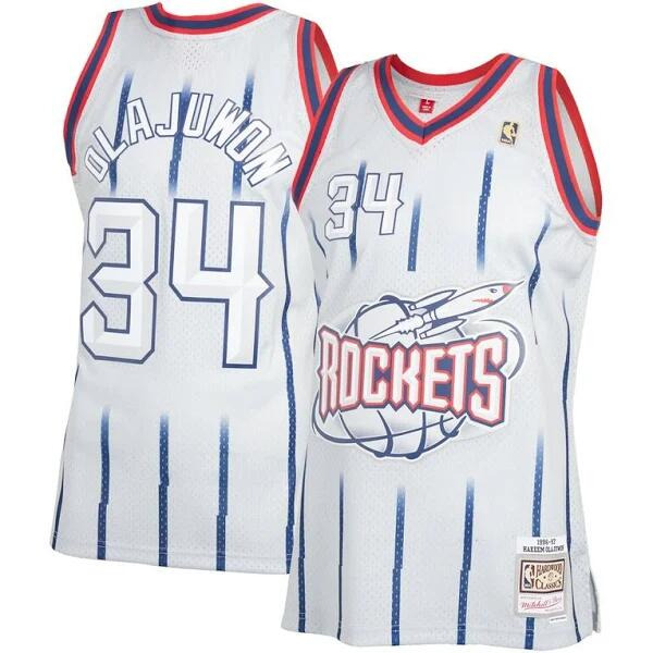Men's Houston Rockets #34 Hakeem Olajuwon Mitchell & Ness Gray Classic NBA Stitched Jersey