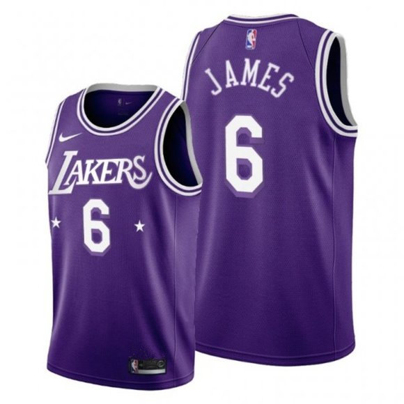 Men's Los Angeles Lakers 2021/22 City Ediition #6 LeBron James Purple Stitched Basketball Jersey