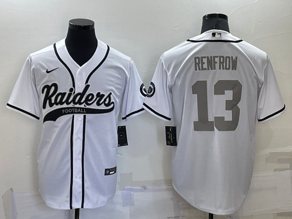 Men's Las Vegas Raiders #13 Hunter Renfrow White Gray Cool Base Stitched Baseball Jersey