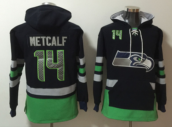 Men's Seattle Seahawks #14 D.K. Metcalf Green Ageless Must-Have Lace-Up Pullover Hoodie